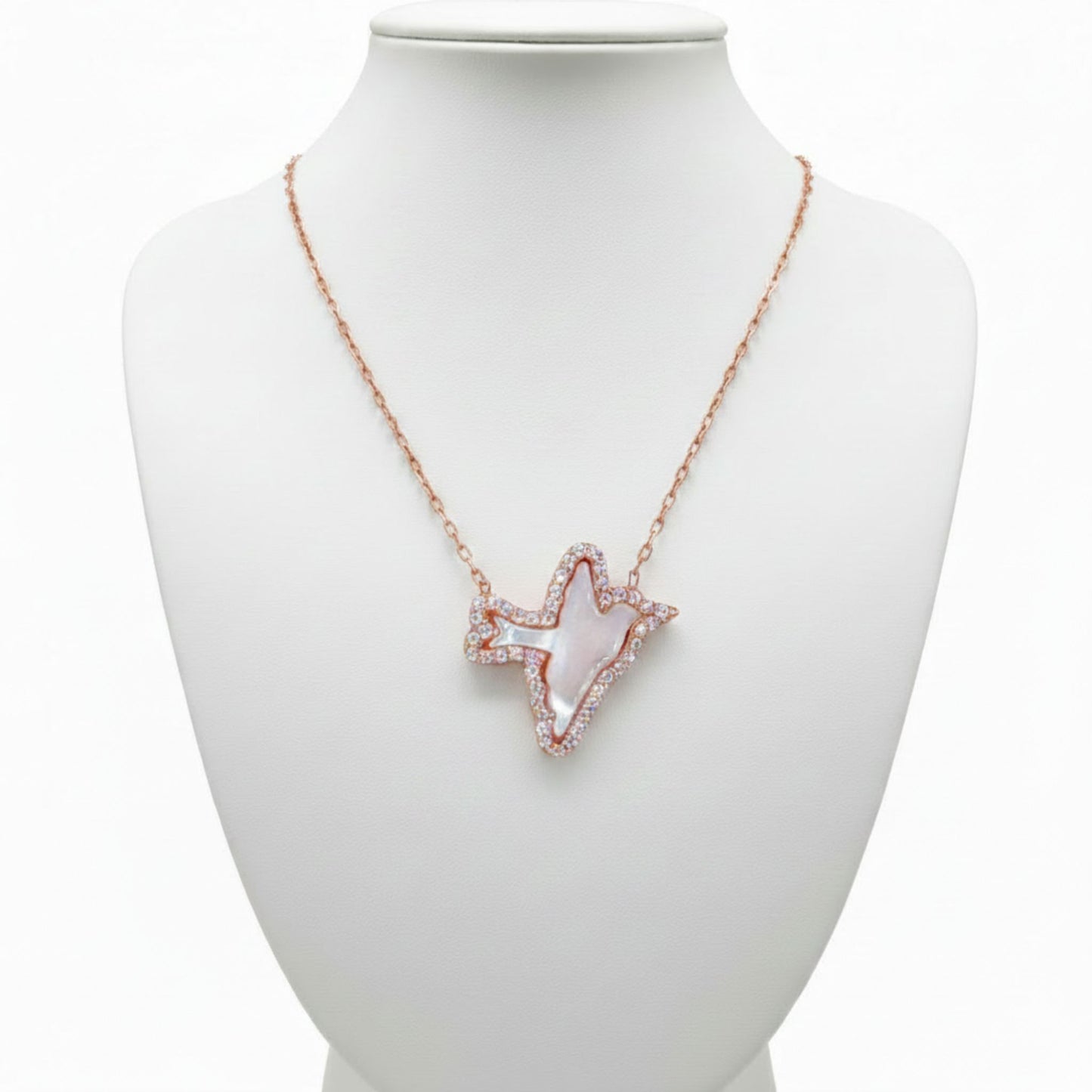 Collar Gargantilla Colgante Ave Nácar Circonitas | Plata Baño Oro Rosa