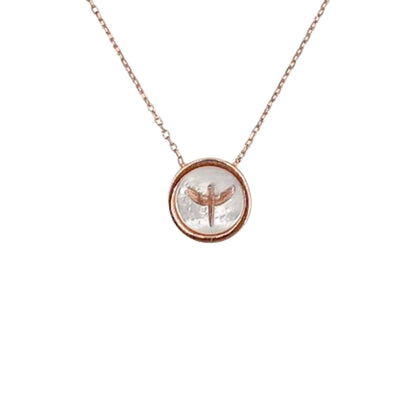 Collar Gargantilla Medalón Libélula · Plata 925 Baño Oro Rosa con Nácar. Joyeria Osnor