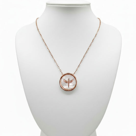 Collar Gargantilla Medalón Libélula · Plata 925 Baño Oro Rosa con Nácar. Joyeria Osnor