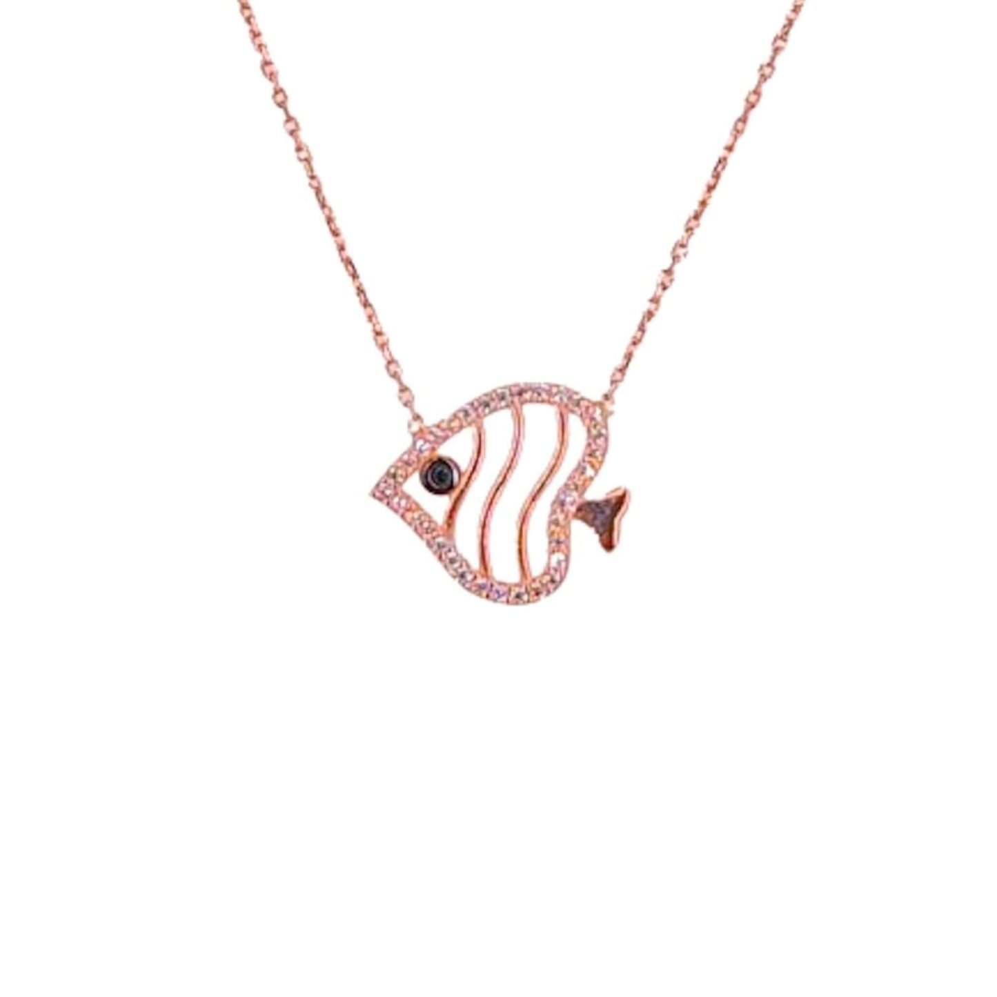 Collar Pez Plata con Acabado Oro Rosa y Circonitas Blancas. Joyeria Osnor