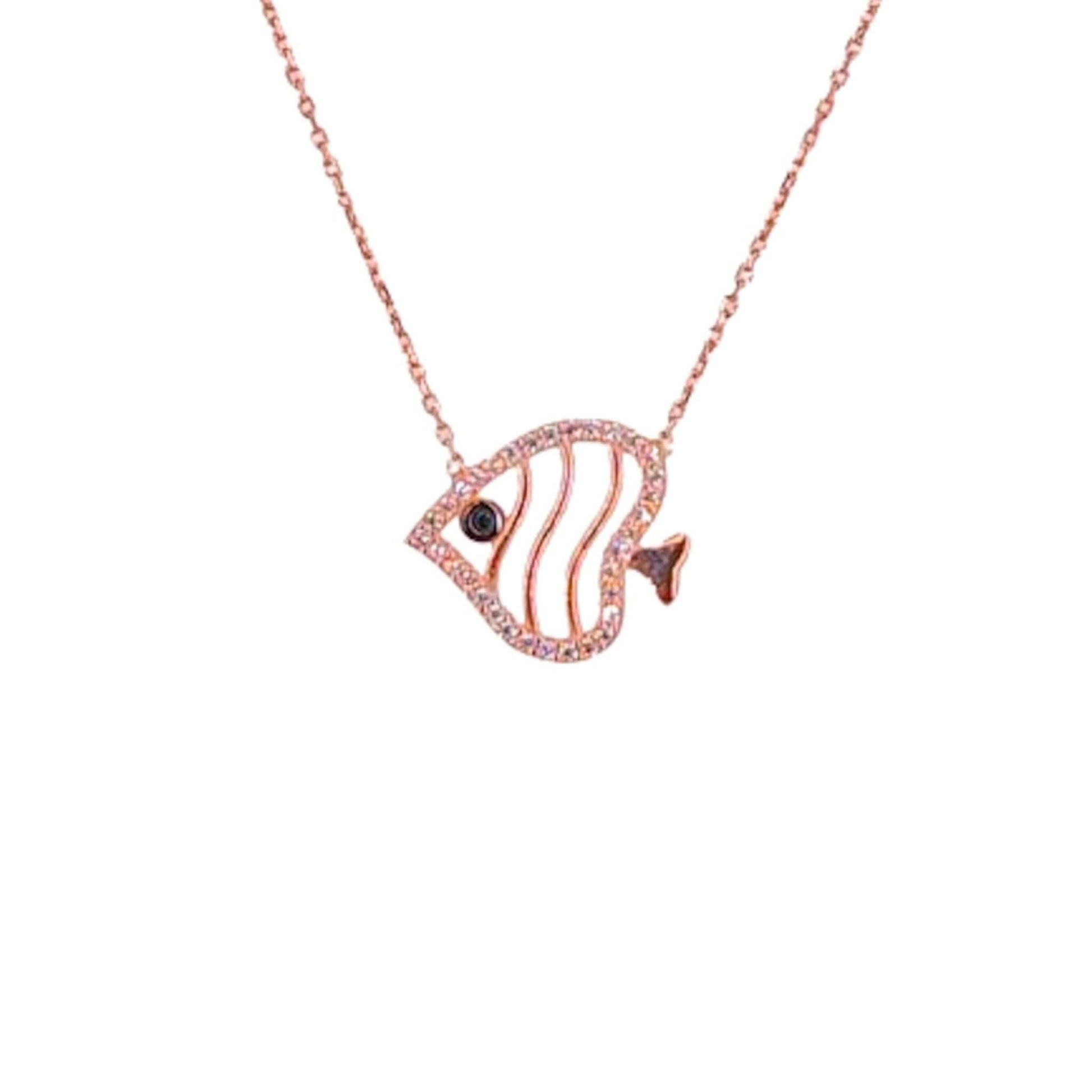 Collar Pez Plata con Acabado Oro Rosa y Circonitas Blancas. Joyeria Osnor