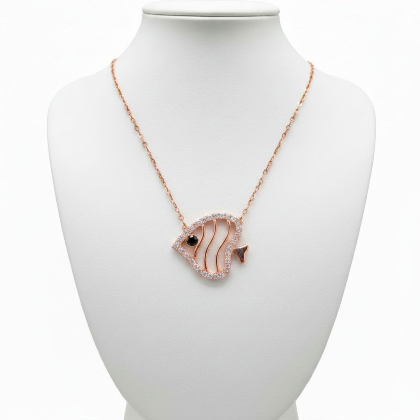 Collar Pez Plata con Acabado Oro Rosa y Circonitas Blancas. Joyeria Osnor