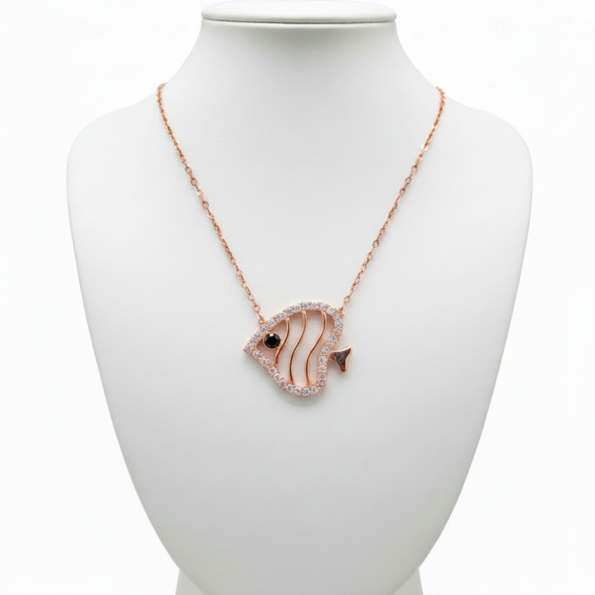 Collar Pez Plata con Acabado Oro Rosa y Circonitas Blancas. Joyeria Osnor