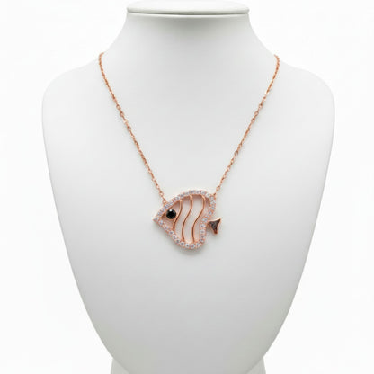 Collar Pez Plata con Acabado Oro Rosa y Circonitas Blancas. Joyeria Osnor