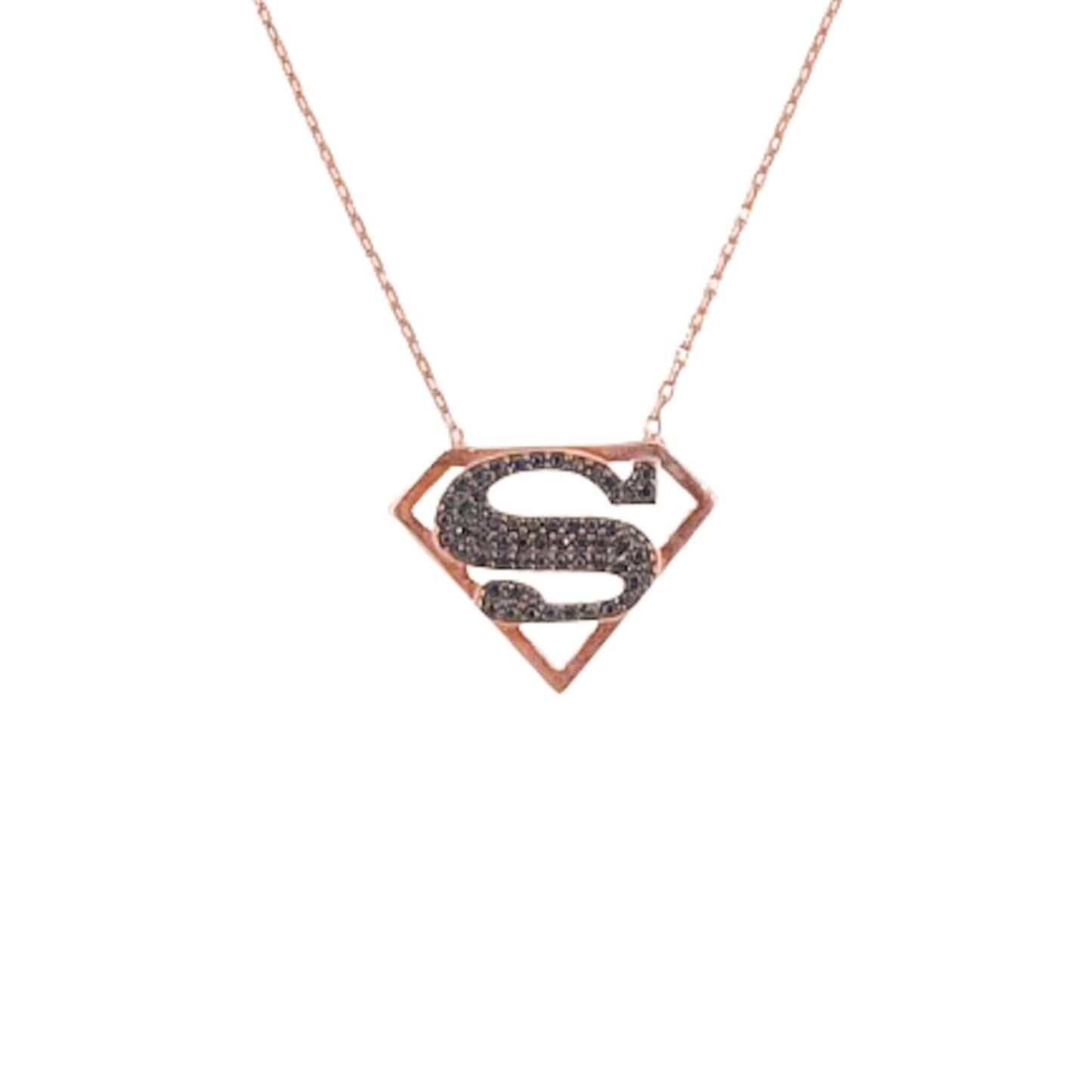 Collar Gargantilla Superman · Plata 925 Baño Oro Rosa con Circonitas Negras. Joyeria Osnor