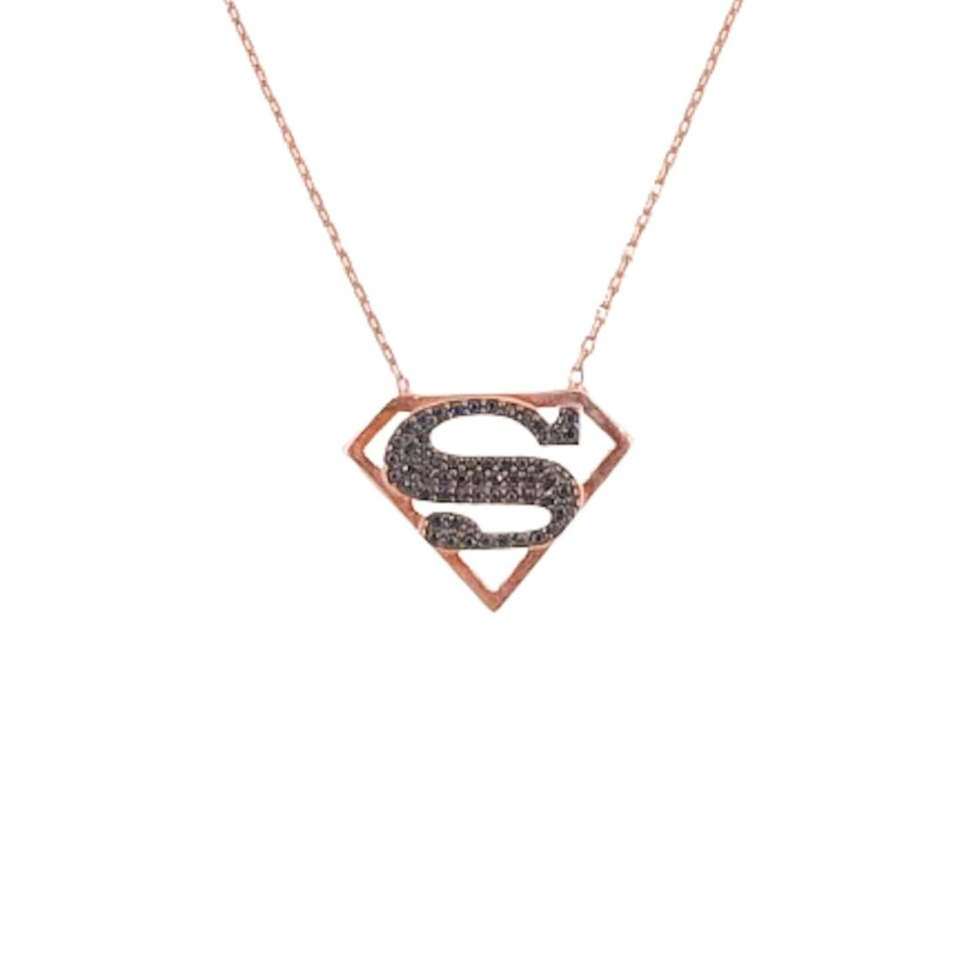 Collar Gargantilla Superman · Plata 925 Baño Oro Rosa con Circonitas Negras. Joyeria Osnor