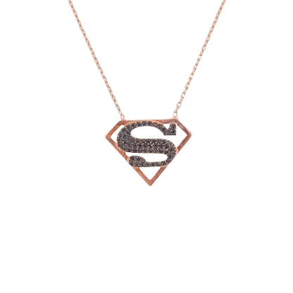 Collar Gargantilla Superman · Plata 925 Baño Oro Rosa con Circonitas Negras. Joyeria Osnor