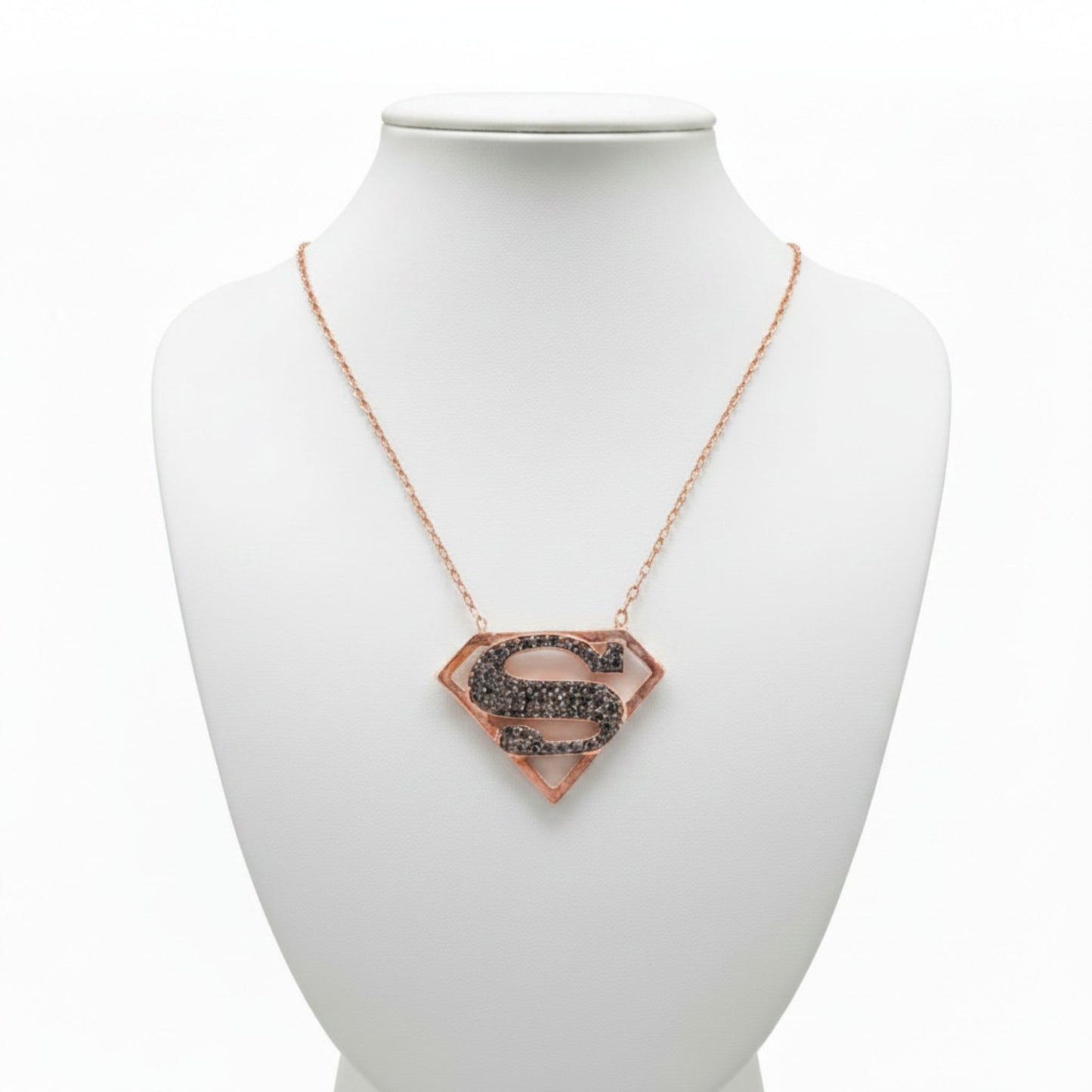 Collar Gargantilla Superman · Plata 925 Baño Oro Rosa con Circonitas Negras. Joyeria Osnor