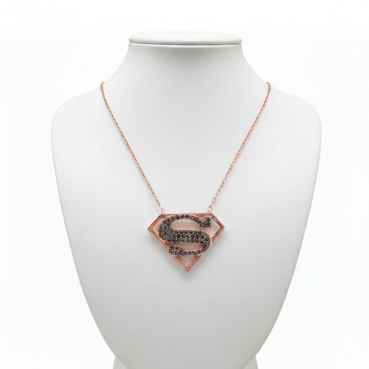 Collar Gargantilla Superman · Plata 925 Baño Oro Rosa con Circonitas Negras. Joyeria Osnor