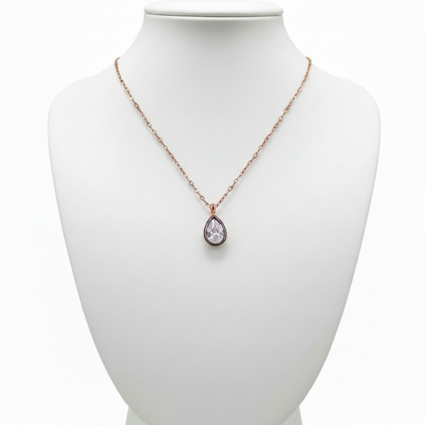 Collar Gargantilla Gota Plata Rosa con Circonita Blanca.Joyeria Osnor