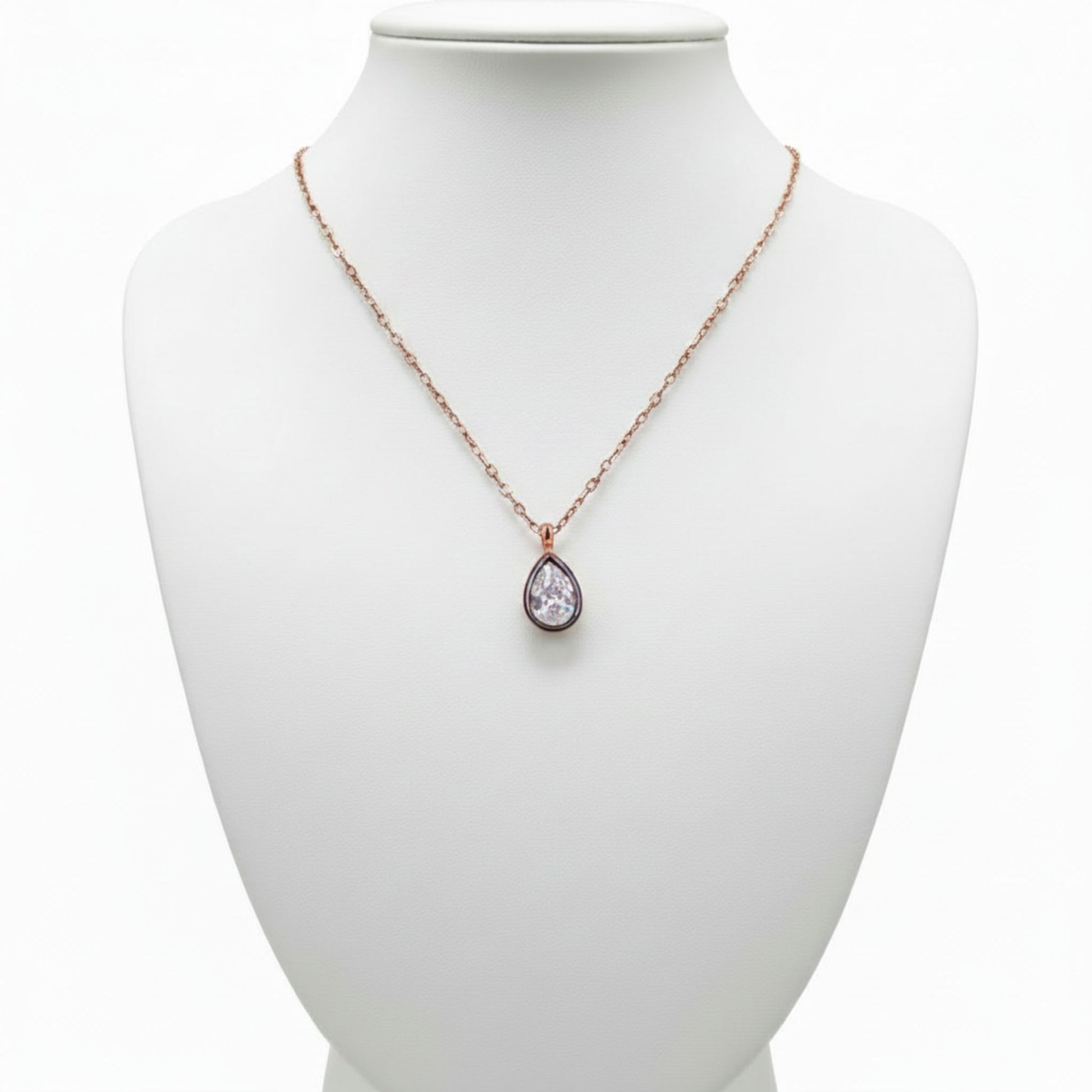 Collar Gargantilla Gota Plata Rosa con Circonita Blanca.Joyeria Osnor
