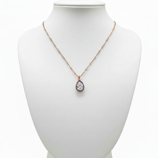 Collar Gargantilla Gota Plata Rosa con Circonita Blanca.Joyeria Osnor