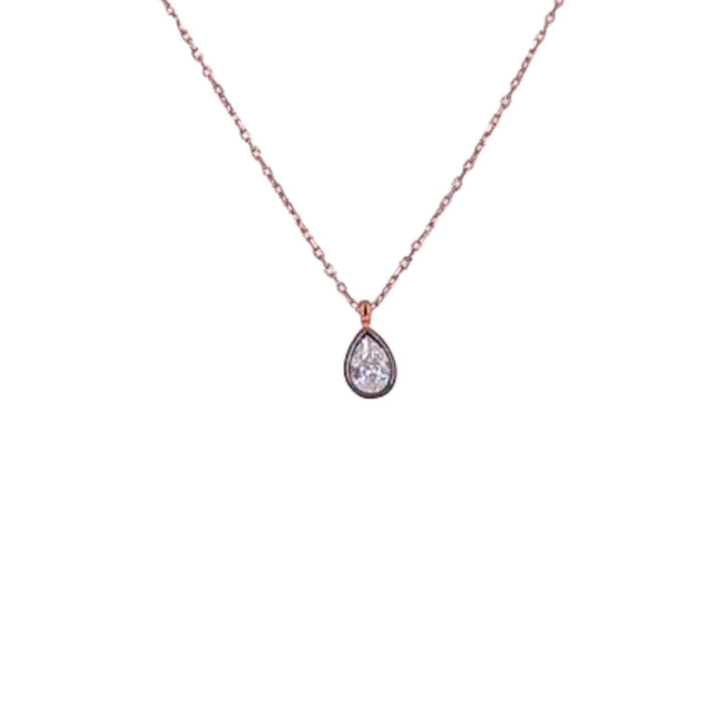 Collar Gargantilla Gota Plata Rosa con Circonita Blanca.Joyeria Osnor