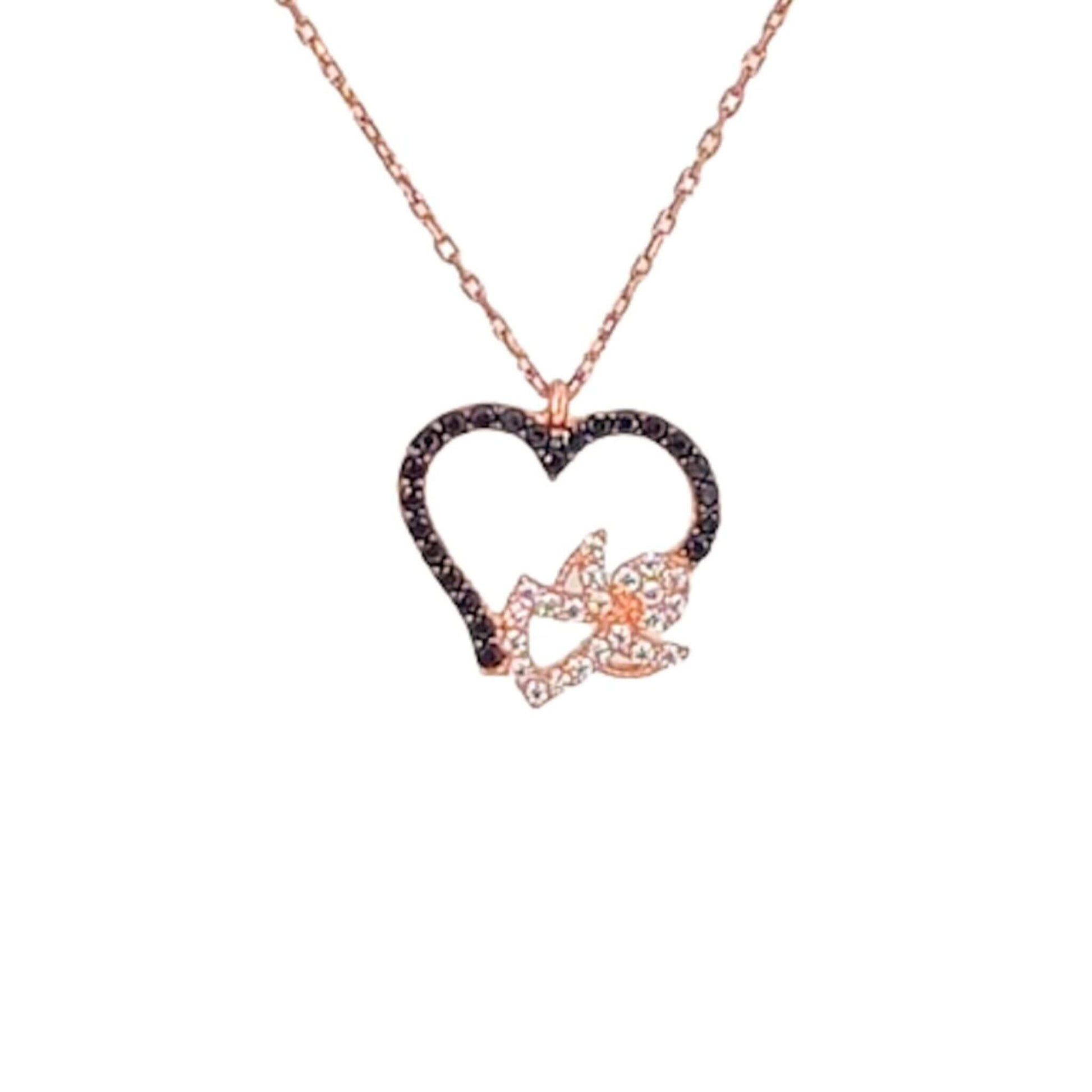 Collar Gargantilla Corazón con Mariposa Plata con Acabado Oro Rosa y Circonitas.Joyeria Osnor