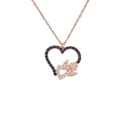 Collar Gargantilla Corazón con Mariposa Plata con Acabado Oro Rosa y Circonitas.Joyeria Osnor