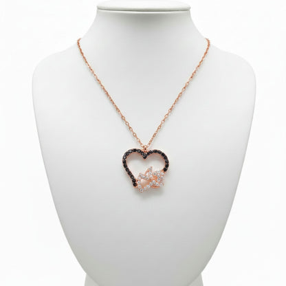 Collar Gargantilla Corazón con Mariposa Plata con Acabado Oro Rosa y Circonitas.Joyeria Osnor