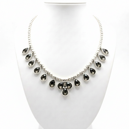 Collar Gargantilla Cadena Bolas con Circonitas Gota Grisáceas — Zamak Hipoalergénico Joyeria Osnor