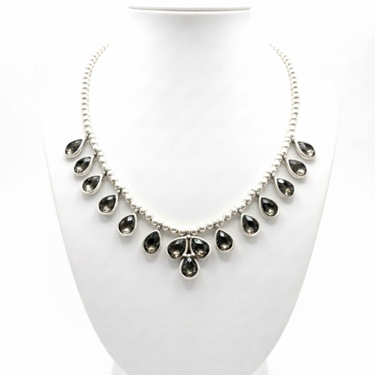 Collar Gargantilla Cadena Bolas con Circonitas Gota Grisáceas — Zamak Hipoalergénico Joyeria Osnor