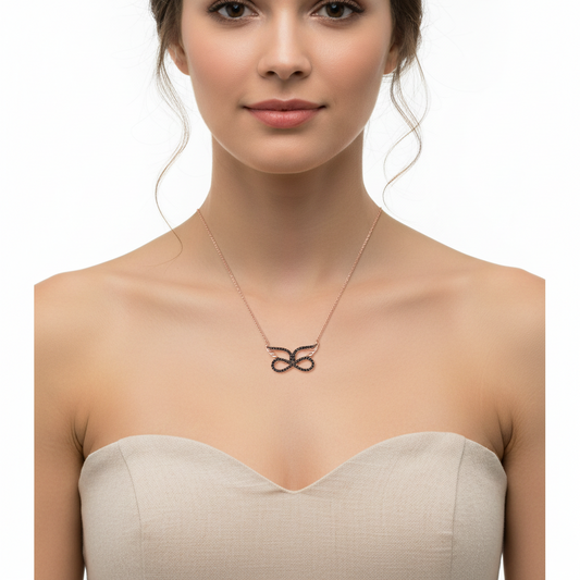 Collar Gargantilla Infinito con Alas de Ángel Plata con Acabado Oro Rosa y Circonitas Negras Joyeria Osnor