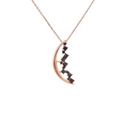 Collar Gargantilla  Media Luna Plata con Acabado Oro Rosa y Circonitas Negras. Joyeria Osnor