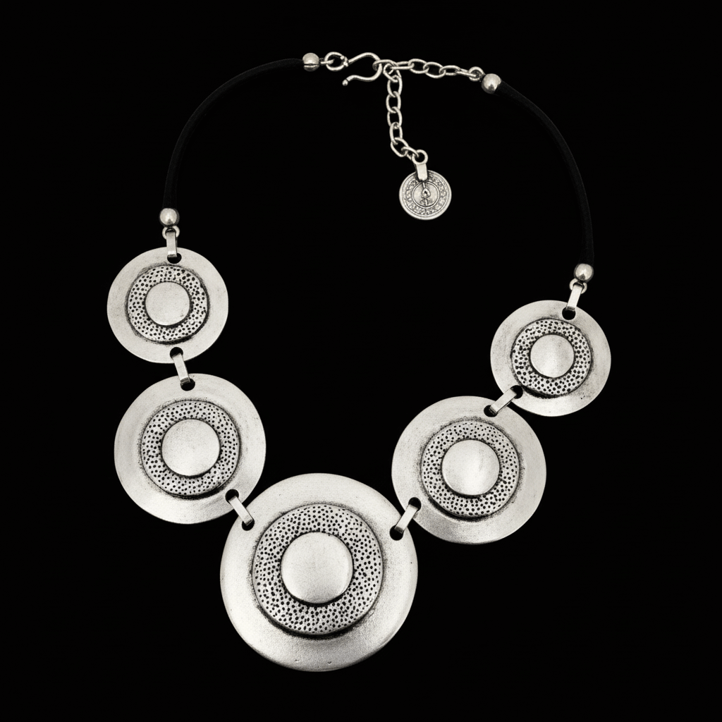 Collar unisex de zamak con medallones circulares de diseño concéntrico 