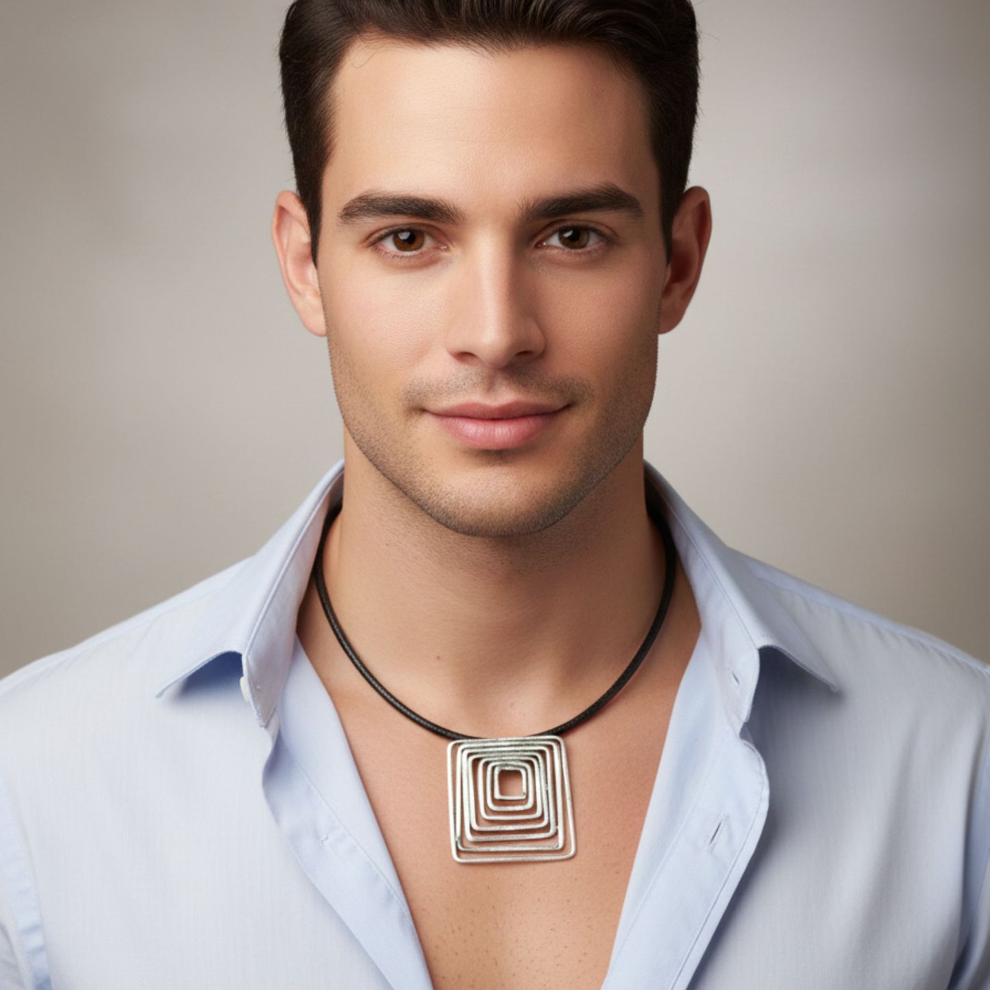 Collar Gargantilla Zamak Plateado Unisex con Cordón de Piel Negra