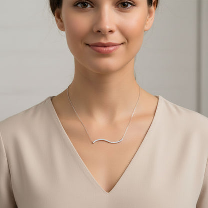 Collar Gargantilla Ola · Plata 925 Acabado Rodio con Circonitas Blancas. Joyeria Osnor