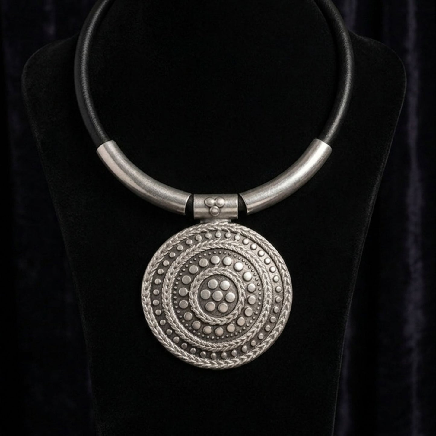 expositor luciendo collar de zamak uinsex joyeria osnor zamak