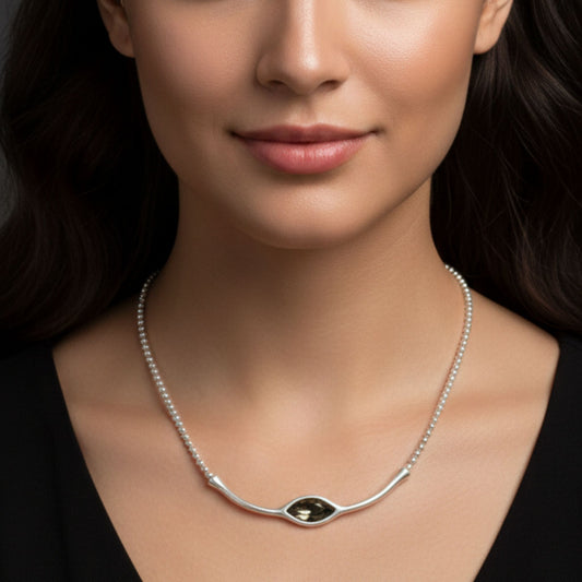 Collar Gargantilla Circonita Gris Ahumado | Zamak Plateado | Joyería Osnor