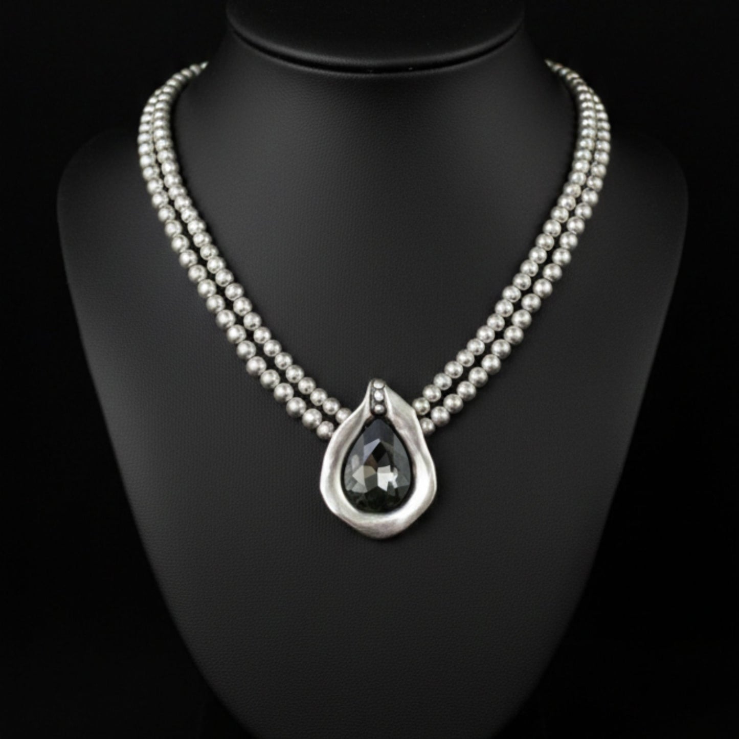 Collar Gargantilla Doble Cadena con Colgante Circonita Gris Ahumado | Zamak Plateado