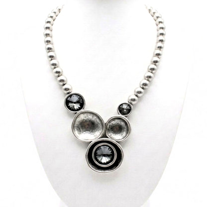 Collar cadena gargantilla zamak mujer volumen hipoalergénico plateado aleación cierre de gancho diseño joyería osnor moda moderno elegante boda fiesta fashion glamour lujo elegante diario exclusivo único diferente Circonitas gris 