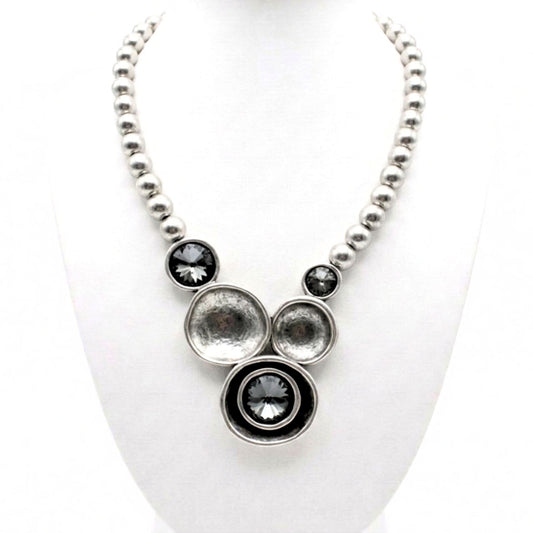 Collar cadena gargantilla zamak mujer volumen hipoalergénico plateado aleación cierre de gancho diseño joyería osnor moda moderno elegante boda fiesta fashion glamour lujo elegante diario exclusivo único diferente Circonitas gris 