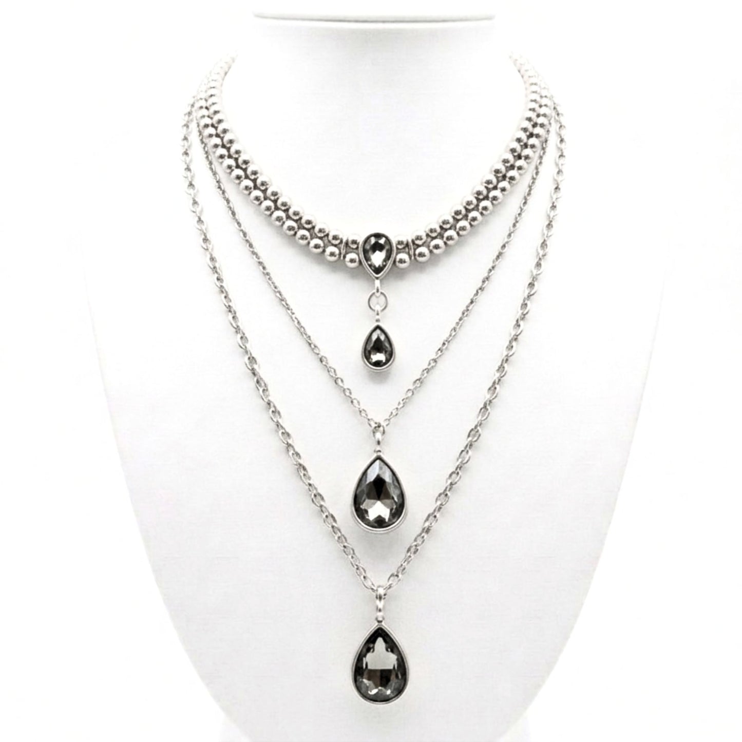 Collar de zamak mujer largo diseño joyería osnor moda moderno elegante boda fiesta glamour lujo fashion diario exclusivo liso brillo volumen hipoalergénico aleación de 4 metales zinc aluminio magnesio y cobre 