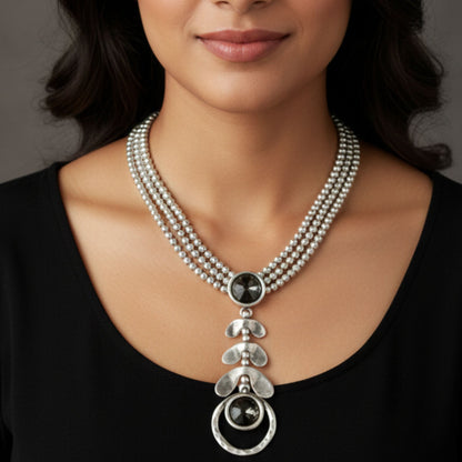 Collar Cadena Bolas Triples Plateado con Colgante Circonitas Gris Ahumado | Joyería Osnor