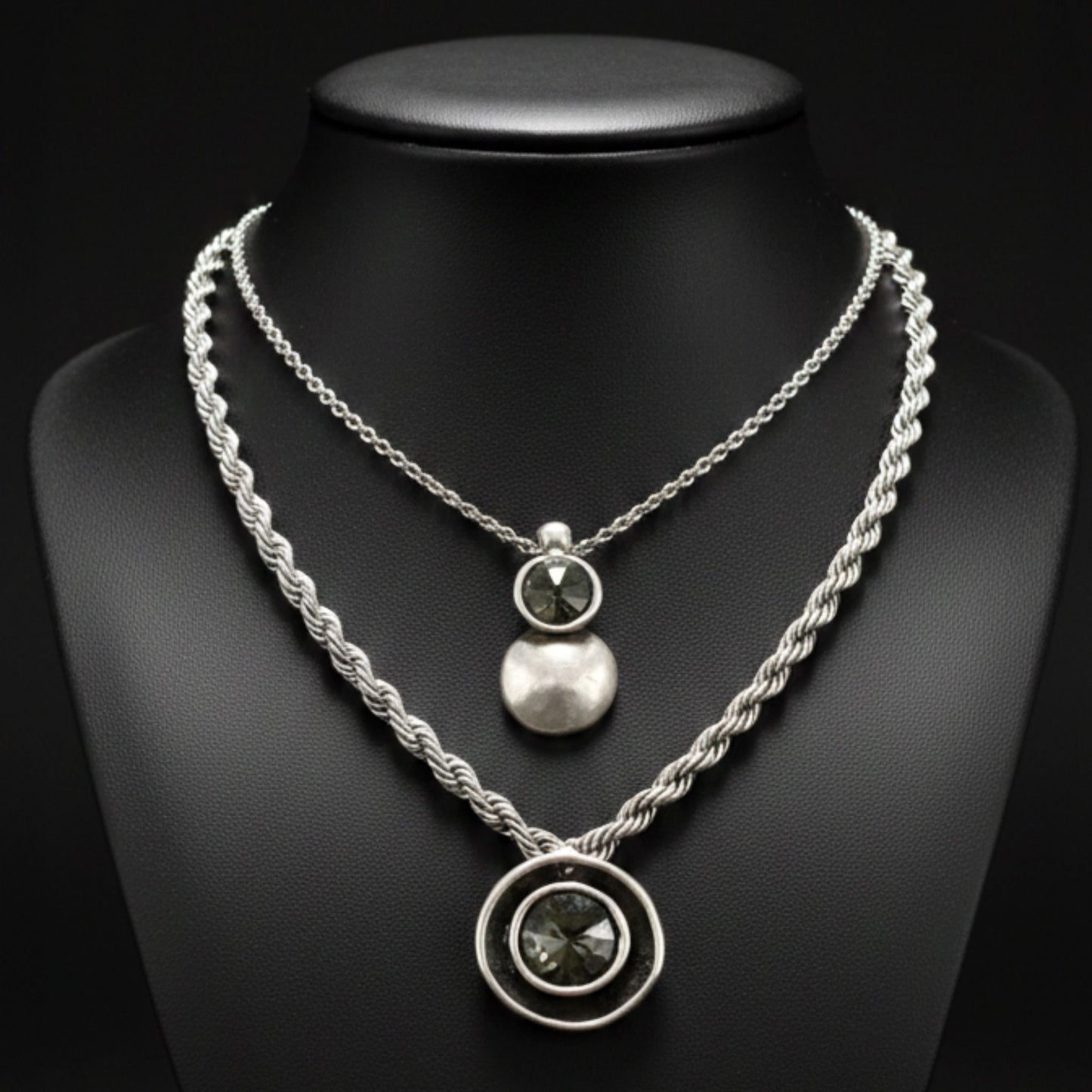 Collar Gargantilla Doble Circonita Gris Ahumado | Zamak Plateado | Joyería Osnor