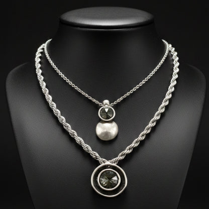 Collar Gargantilla Doble Circonita Gris Ahumado | Zamak Plateado | Joyería Osnor