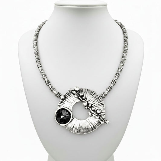 Collar zamak mujer hipoalergenico con circonita redonda gris - joyeria osnor zamak