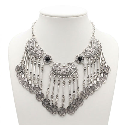 collar piedras negras y monedas zamak mujer exclusivo joyeria osnor zamak
