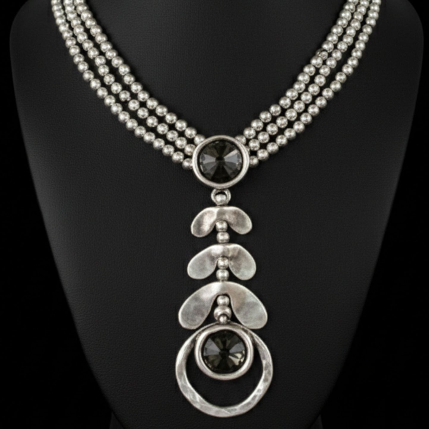 Collar Cadena Bolas Triples Plateado con Colgante Circonitas Gris Ahumado | Joyería Osnor