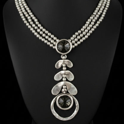 Collar Cadena Bolas Triples Plateado con Colgante Circonitas Gris Ahumado | Joyería Osnor