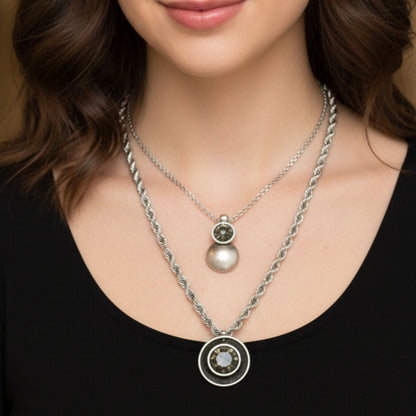 Collar Gargantilla Doble Circonita Gris Ahumado | Zamak Plateado | Joyería Osnor