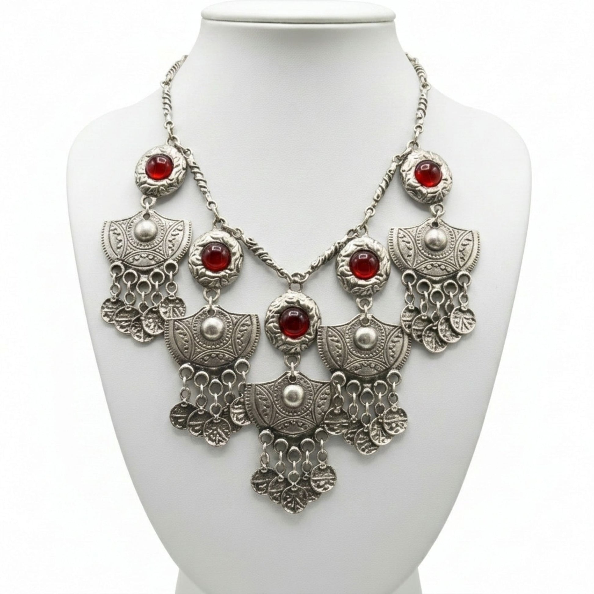 collar de zamak mujer piedras rojas exclusivo joyeria osnor zamak