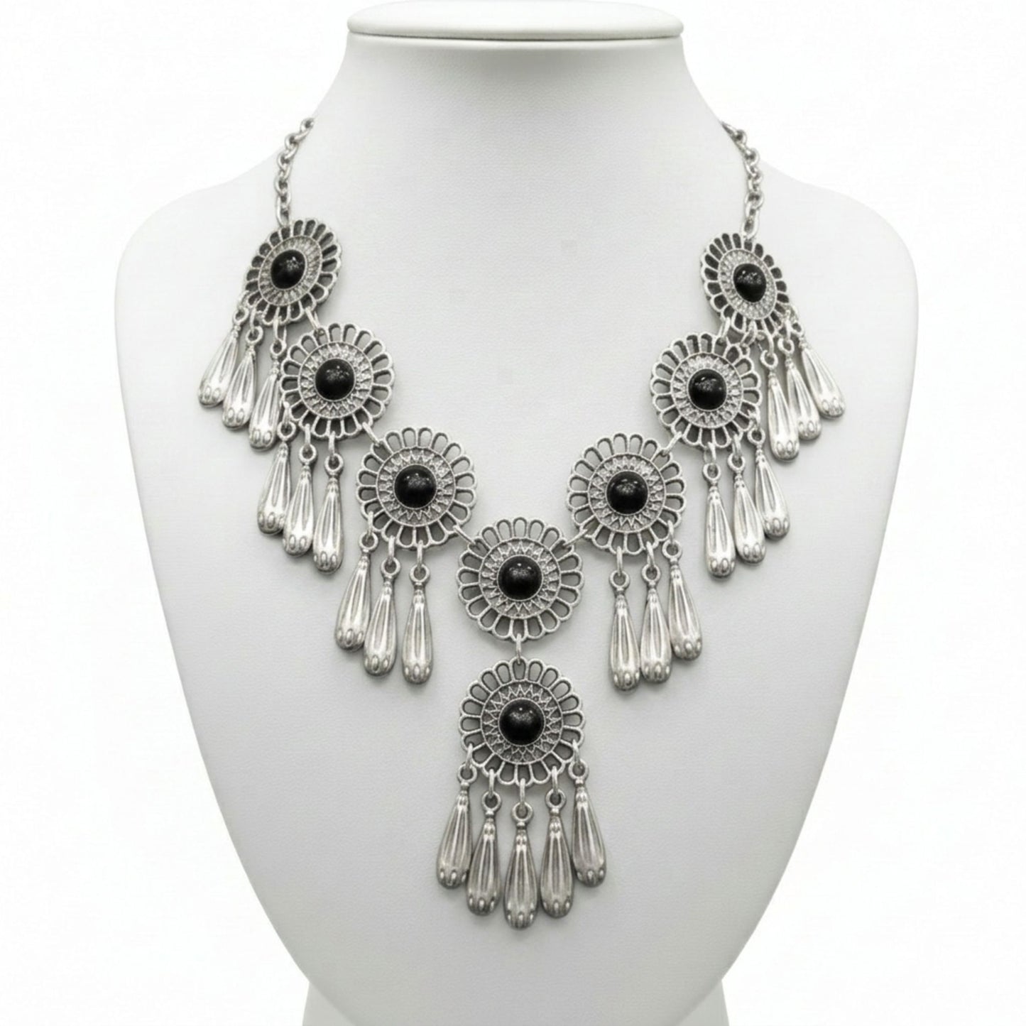 collar gargantilla zamak de mujer diseño exclusivo con piedra negra joyeria osnor zamak
