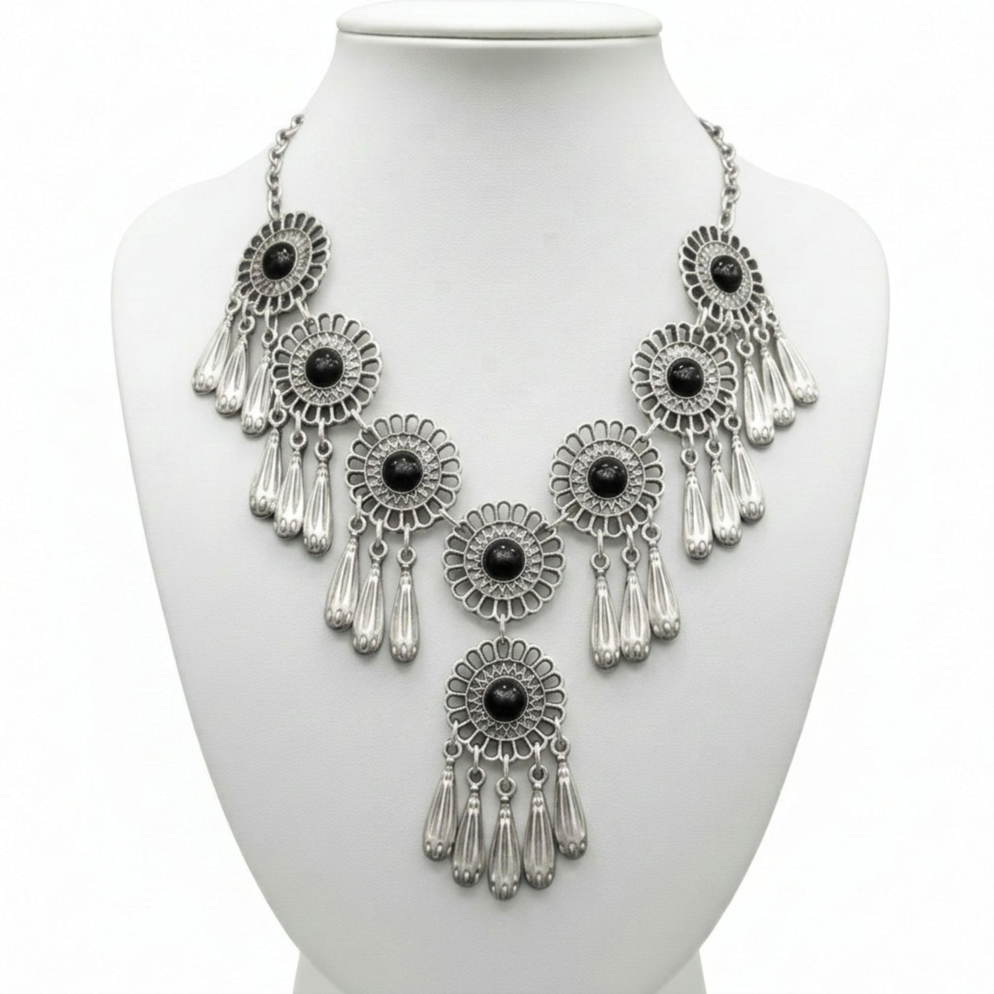 collar gargantilla zamak de mujer diseño exclusivo con piedra negra joyeria osnor zamak