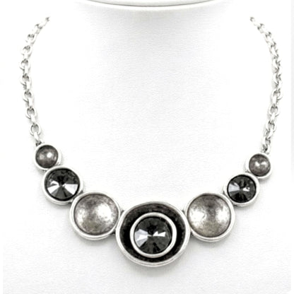 Collar cadena gargantilla zamak mujer volumen hipoalergénico plateado aleación cierre de gancho Circonitas gris ahumado diseño joyería osnor moda moderno elegante boda fiesta glamour lujo 