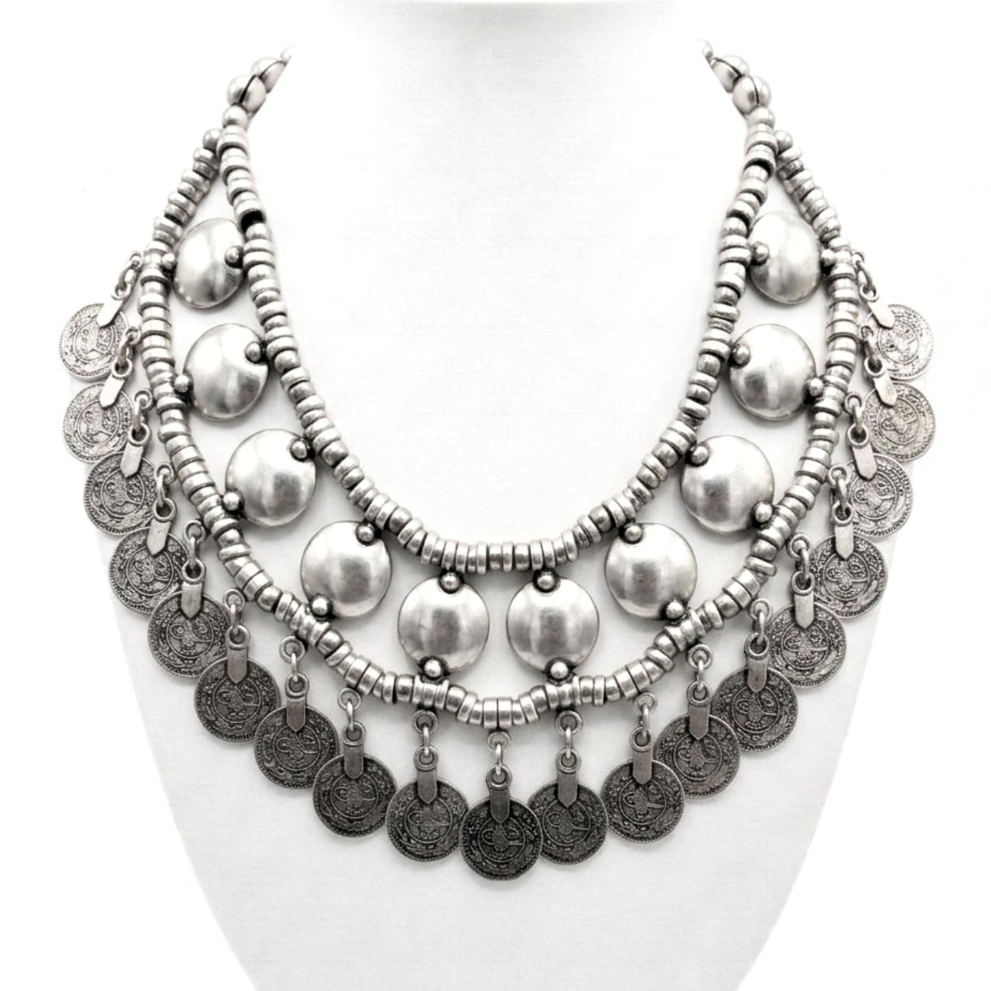 Collar cadena gargantilla zamak mujer volumen hipoalergénico plateado aleación cierre de gancho diseño joyería osnor moda moderno elegante boda fiesta fashion glamour lujo exclusivo único 