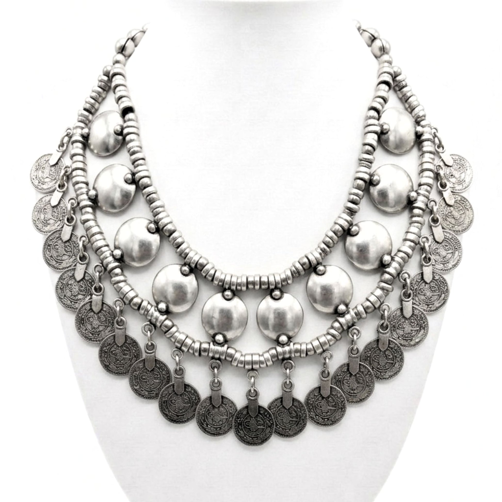 Collar cadena gargantilla zamak mujer volumen hipoalergénico plateado aleación cierre de gancho diseño joyería osnor moda moderno elegante boda fiesta fashion glamour lujo exclusivo único 