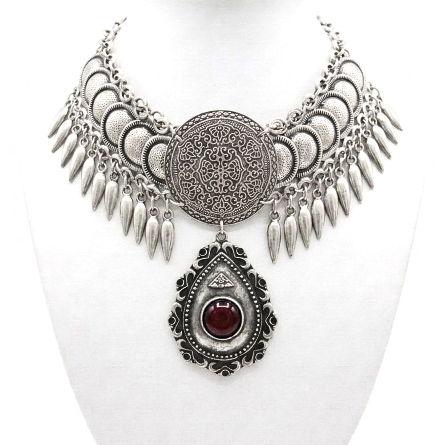 Collar cadena gargantilla zamak mujer volumen hipoalergénico plateado aleación ajustable diseño joyería osnor moda moderno elegante boda fiesta glamour lujo elegante diario plumas monedas 