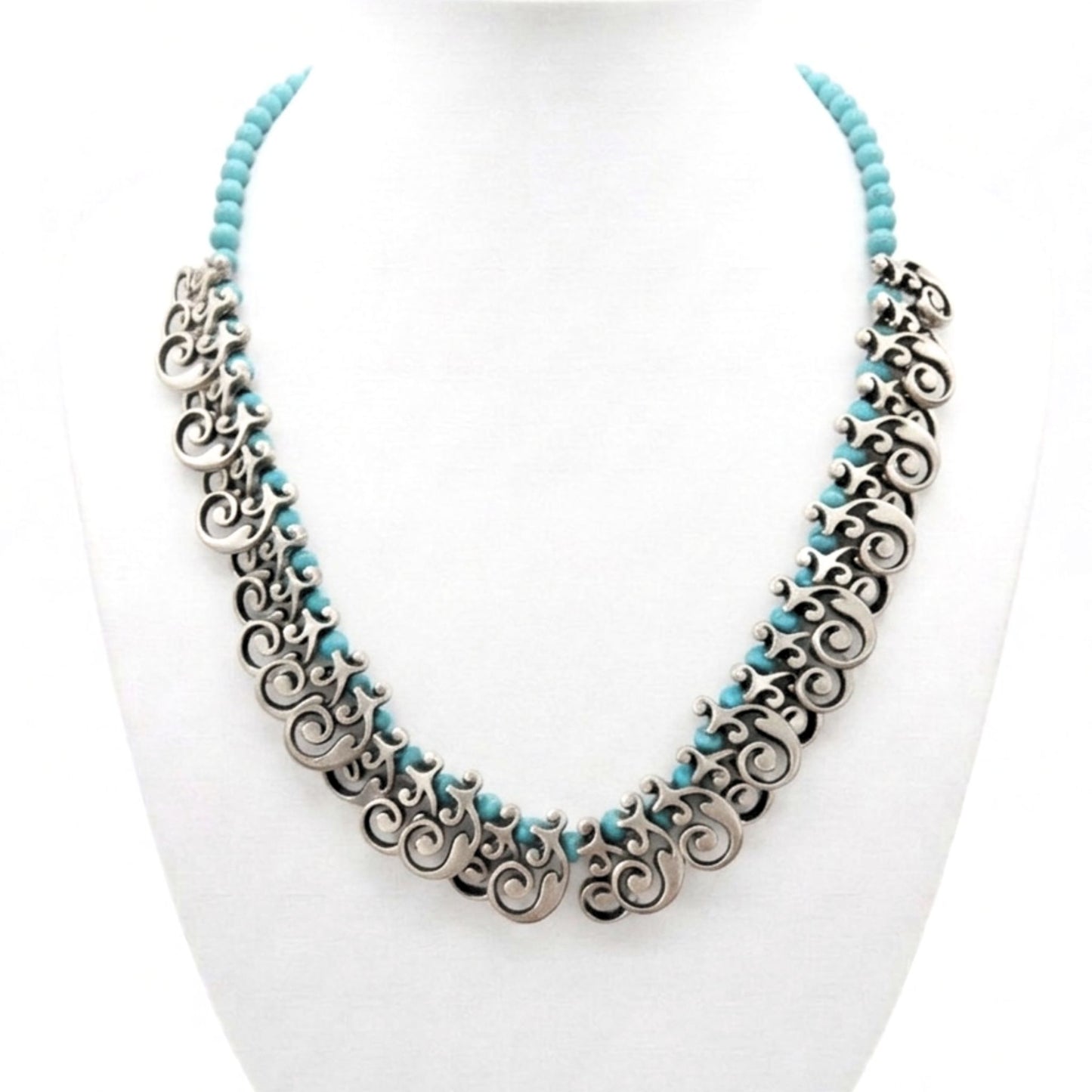 Collar cadena gargantilla zamak mujer diseño joyería osnor moda moderno elegante boda fiesta glamour lujo elegante diario turquesa hipoalergénico plateado aleación cierre de gancho 