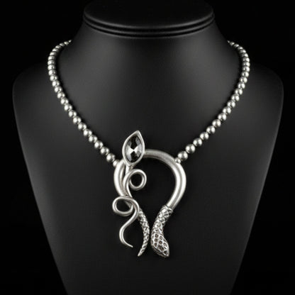 Collar Zamak Mujer | Colgante Serpiente con Circonita Gris Ahumado | Joyería Osnor